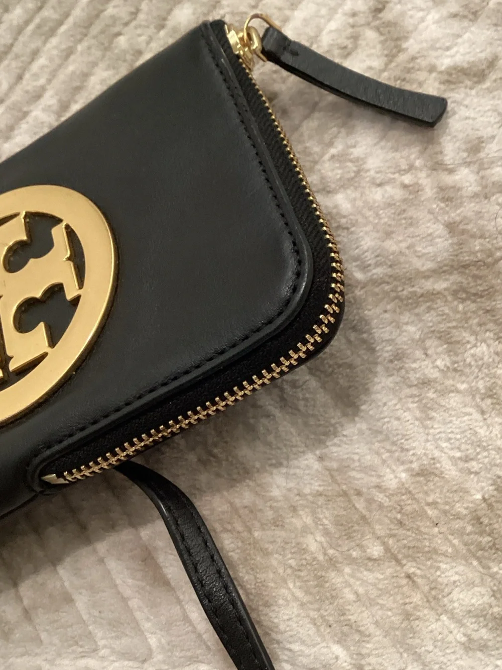 Tory Burch Black Leather Mini Crossbody with Gold Logo Medallion